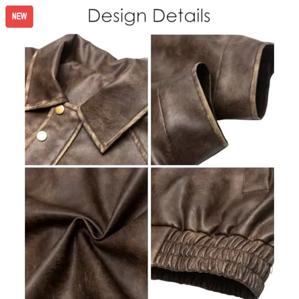 Oversized Faux Leather Motorcycle Jacket Vintage Y2K Style - Picture 3 of 4